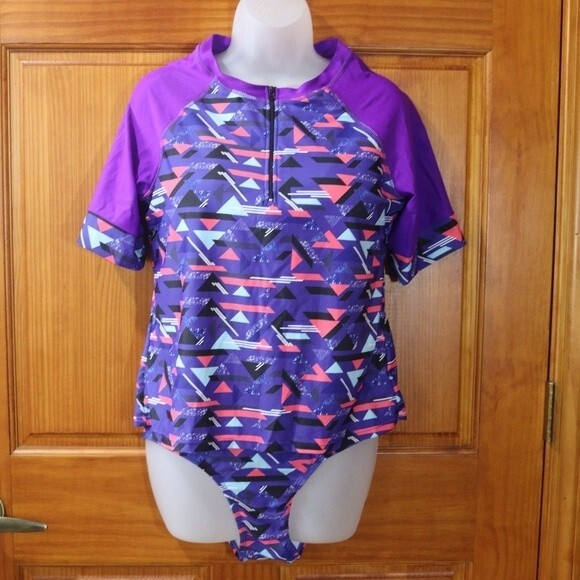 Unbranded XXL Purple Geometric Rash Guard Swimsuit 2-Piece Set - Picture 2 of 10